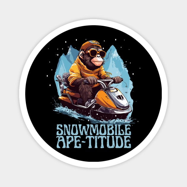 Snowmobile Ape-titude Funny Winter Ape Design, Snow Sports Magnet by BrushedbyRain